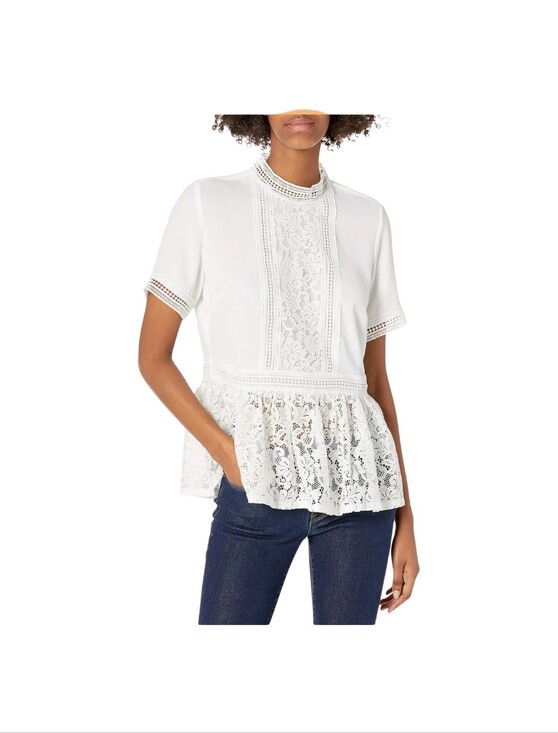 Catherine Malandrino Tops - Catherine Malandrino Off White Lace Peplum Mock Neck Blouse Top NWT Size S